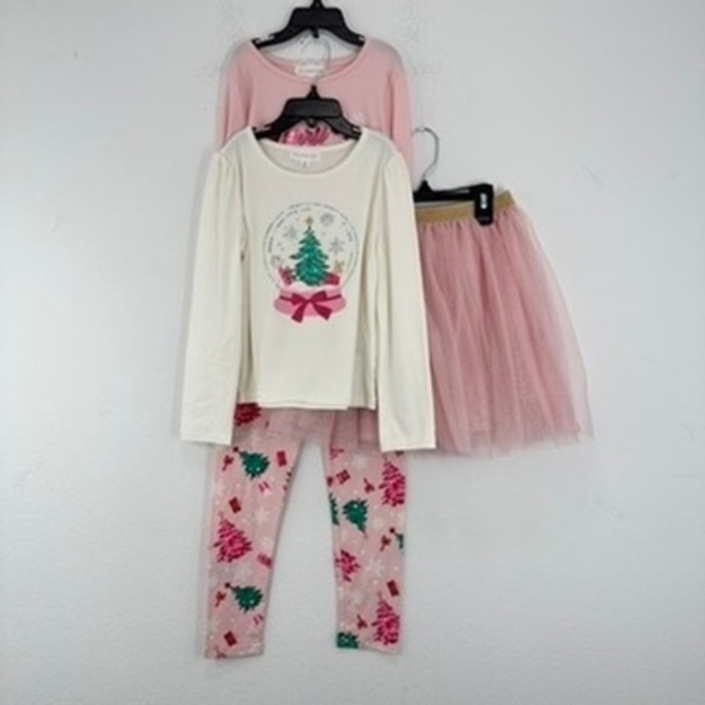 btween‎ Girls Christmas Outfit Set Top Leggings Tutu Skirt Size 6 NWT